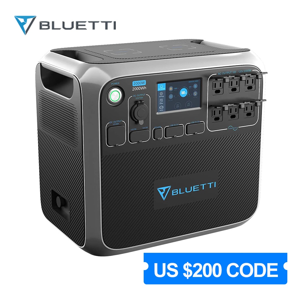 BLUETTI Portable Power Station AC200P 2000W 2000Wh Solar Generator 700W Max Solar Input Backup Battery with 6 2000W AC Outlets