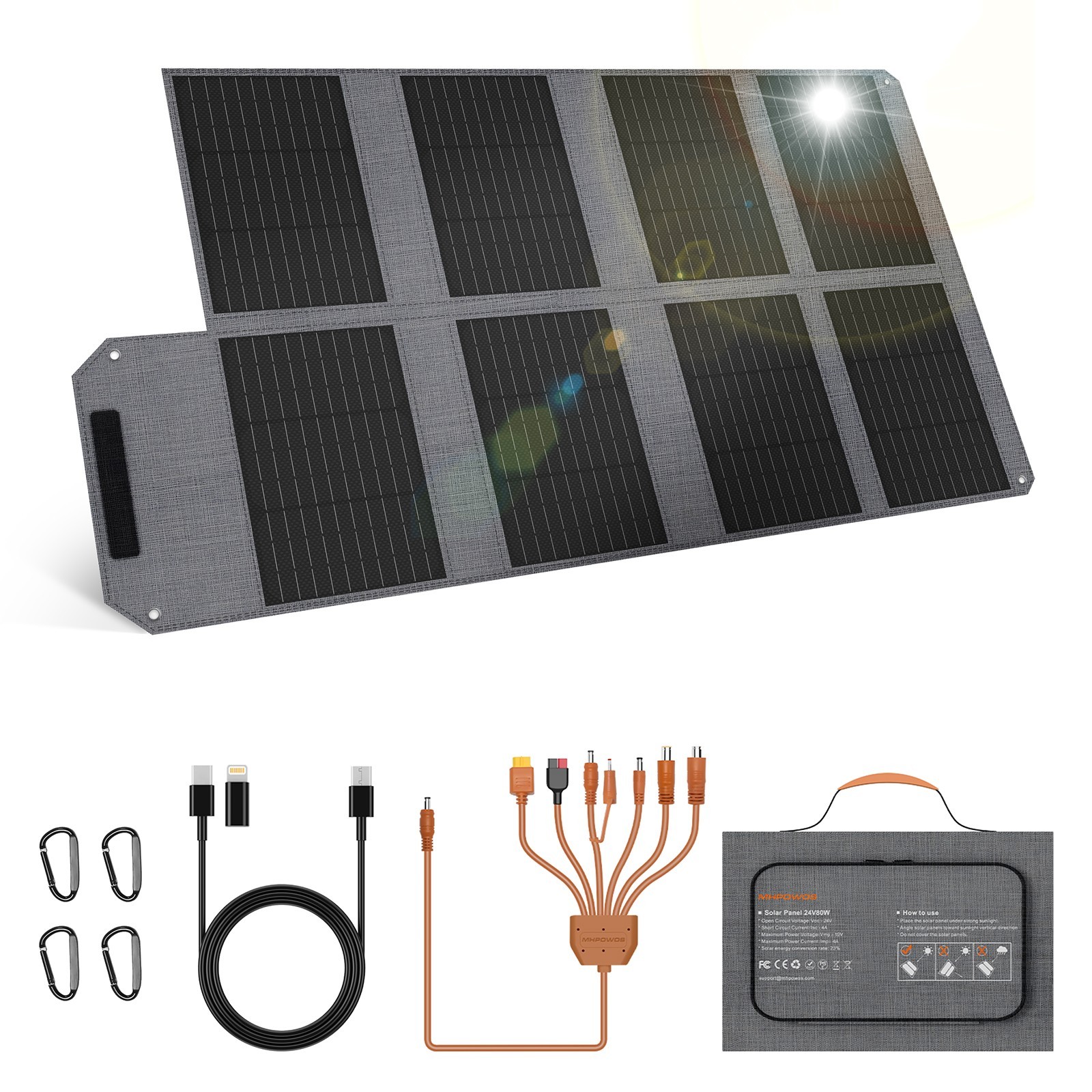 80W Portable Solar panel USB Type C for Jackery EXPLORER 240 300 Power Station
