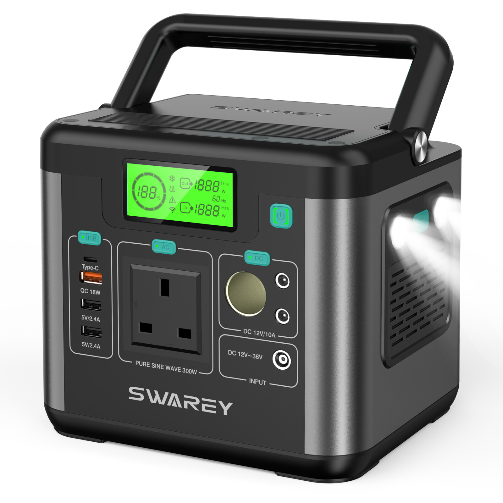 SWAREY Solar Power Generator Station 222Wh Surge 600W Pure Sine Wave AC Outlet